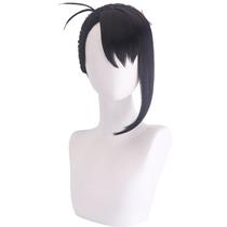 Peruca de cosplay preta de anime com franja lateral e cordão superior de 60 cm Peruca de cosplay preta de anime com franja lateral e cordão superior de 60 cm