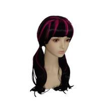 Peruca de cosplay preta e rosa com rabos de cavalo duplos de 45 cm para todas as idades