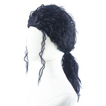 Peruca de cosplay preta encaracolada com rabo de cavalo sintético de 60 cm resistente ao calor