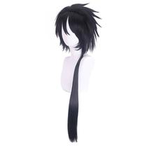 Peruca de cosplay preta espetada com cauda longa, 80 cm, resistente ao calor Peruca de cosplay preta espetada com cauda longa, 80 cm, resistente ao calor