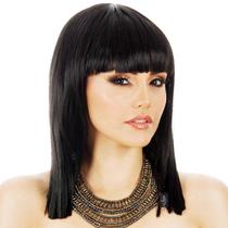 Peruca de cosplay preta estilo Cleopatra Straight Bob 45cm