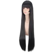 Peruca de cosplay preta longa reta resistente ao calor 100cm