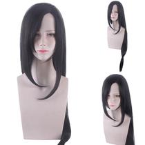 Peruca de cosplay preta longa reta resistente ao calor 100cm