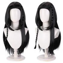 Peruca de cosplay preta trançada longa de 80 cm sintética resistente ao calor
