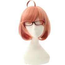 Peruca de cosplay rosa laranja curta de 25 cm com franja de cabelo sintético