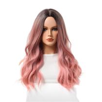 Peruca de cosplay rosa ombre longa ondulada de 80 cm de fio de alta temperatura