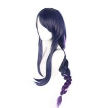 Peruca de cosplay roxa escura trançada com 65 cm de comprimento com gradiente alto