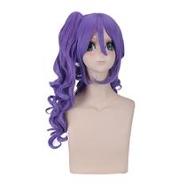 Peruca de cosplay roxa, longa e encaracolada, rabo de cavalo, 60 cm, resistente ao calor