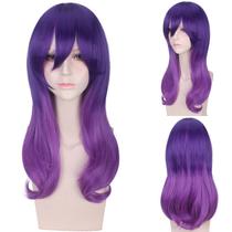 Peruca de cosplay roxa longa ondulada sintética de alta qualidade 60 cm Peruca de cosplay roxa longa ondulada sintética de alta qualidade 60 cm