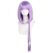 Peruca de cosplay roxa média com franja e tranças laterais longas de 65 cm