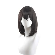 Peruca de cosplay Shimizu Kiyoko, curta, marrom escuro, com corte Bob com franja Peruca de cosplay Shimizu Kiyoko, curta, marrom escuro, com corte Bob com franja