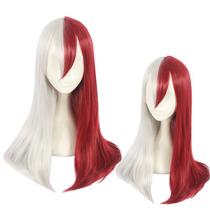 Peruca de cosplay Shoto Todoroki longa vermelha e branca de 45 cm para unissex