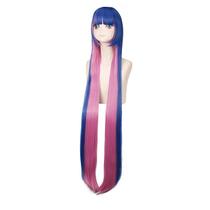 Peruca de cosplay sintética de 120 cm de comprimento azul e rosa para anime