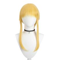 Peruca de cosplay sintética de alta temperatura 35 cm amarela para anime
