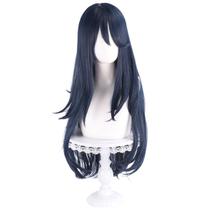 Peruca de cosplay sintética de alta temperatura, 80 cm de comprimento, azul escuro