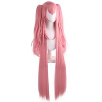 Peruca de cosplay Smoky Pink Long Twin Ponytails 110 cm resistente ao calor