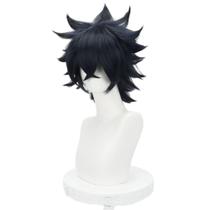 Peruca de cosplay Spiky Black Short sintética para adolescentes e adultos