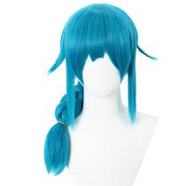Peruca de cosplay trançada azul com franja, 48 cm, sintética, resina térmica