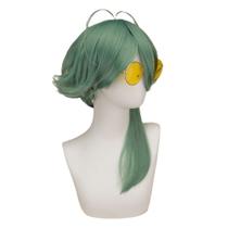 Peruca de cosplay verde claro com rabo de cavalo lateral de 45 cm resistente ao calor