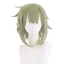 Peruca de cosplay verde claro, curta, em camadas, com franja, 35 cm de calor Peruca de cosplay verde claro, curta, em camadas, com franja, 35 cm de calor