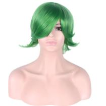 Peruca de cosplay verde em camadas curtas com franja lateral de 25 cm Peruca de cosplay verde em camadas curtas com franja lateral de 25 cm