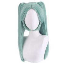 Peruca de cosplay verde menta de 40 cm de cauda dupla curta com franja