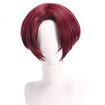 Peruca de cosplay vermelha escura mista curta com corte curto de 40 cm sintética Peruca de cosplay vermelha escura mista curta com corte curto de 40 cm sintética