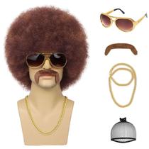 Peruca de fantasia G&T Wig 70s Afro para homens com óculos e bigode Peruca de fantasia G&T Wig 70s Afro para homens com óculos e bigode