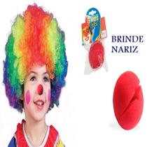 Peruca De Festa Palhaço Colorida Black Afro Carnaval + 1 Nariz Palhaço