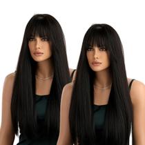 Peruca de Fibra Orgânica Lisa Preta com Franja Aparência Natural 70cm Peruca de Fibra Orgânica Lisa Preta com Franja Aparência Natural 70cm