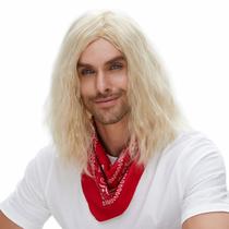 Peruca de fibra sintética loira dourada 38cm com franja natural