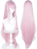 Peruca de meio a meio comprimento, reta, rosa claro, cosplay anime 100cm