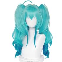 Peruca de rabo de cavalo azul Wiggy Mermaid e boné Little Devil Halloween Peruca de rabo de cavalo azul Wiggy Mermaid e boné Little Devil Halloween