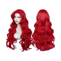 Peruca De Sereia Vermelha De 26 Polegadas, Cabelo Longo Cacheado, Fibra Sintética Resistente Ao