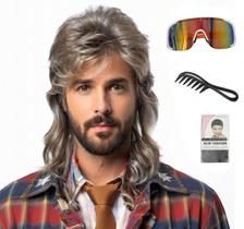 Peruca de tainha Lotfon para homens Joe Dirt Emo, fantasia de Halloween dos anos 80 Peruca de tainha Lotfon para homens Joe Dirt Emo, fantasia de Halloween dos anos 80