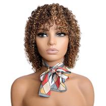 Peruca de uma parte curta Kinky Curly com franja, 100% cabelo humano, 30 cm Peruca de uma parte curta Kinky Curly com franja, 100% cabelo humano, 30 cm