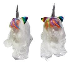 Peruca de Unicórnio infantil Branca c/ franja colorida Peruca de Unicórnio infantil Branca c/ franja colorida
