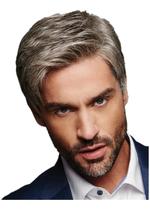 Peruca DKE & YMQ cinza-marrom fofa realista preto-marrom masculina