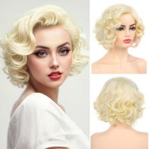 Peruca Dsimeig Short Curly Wavy Blonde sintética para mulheres