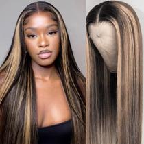 Peruca EAGERA 66cm Preto e Loiro Cabelo Humano 200% Densidade