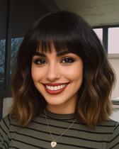Peruca Elfairy 12" Ombre Black Brown Bob Curly Heat Resist