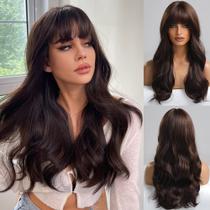Peruca EMMOR Brown Long Body Wave com franja para mulheres
