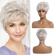 Peruca EMMOR Short Silver Grey Human Hair Blend Pixie Cut Women
