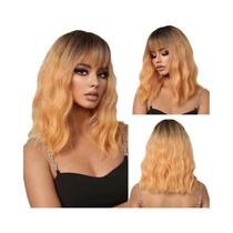Peruca Encaracolada Marrom Vermelha Com Franja, Comprimento Médio, Cabelo Sintético Ondulado Natural Peruca Encaracolada Marrom Vermelha Com Franja, Comprimento Médio, Cabelo Sintético Ondulado Natural