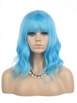 Peruca EnileCor azul curta encaracolada com franja de ar, 14", feminina Peruca EnileCor azul curta encaracolada com franja de ar, 14", feminina
