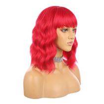 Peruca EnileCor Red Short Curly Wavy Bob com franja para mulheres