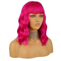Peruca EnileCor Rosa Choque Curta Colorida Encaracolada Sintética 35cm