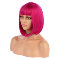 Peruca EnileCor Short Bob 30 cm reta sintética rosa choque
