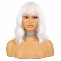 Peruca EnileCor White Short Bob Curly Wavy Sintética para Mulheres