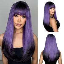 Peruca ENTRANCED STYLES longa e reta roxa para mulheres de 55 cm